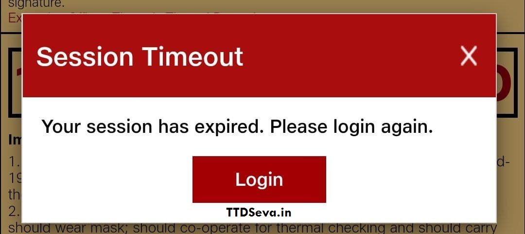 TTD Tickets Booking Session Timeout